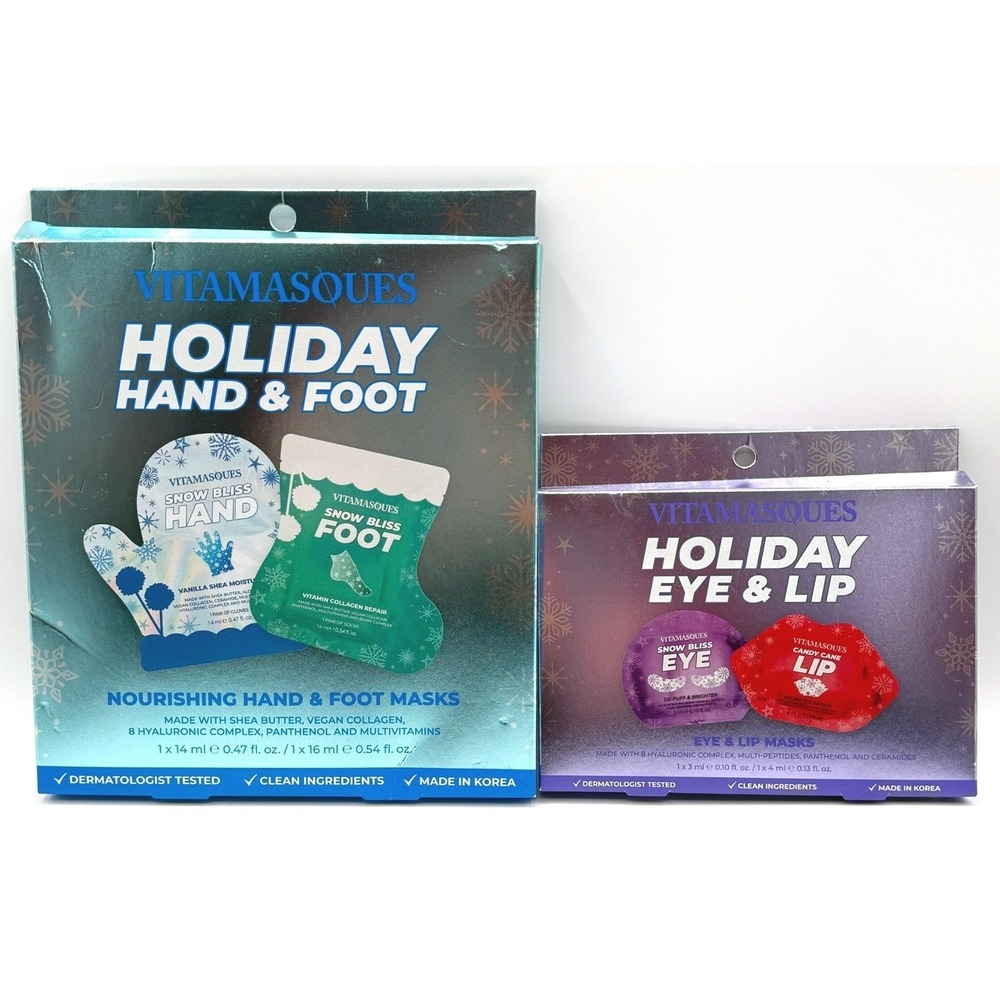 Vitamasques Mask Set‎ Self Care Skincare Hydrating Hand Foot Eye Lip 4-Pack NEW